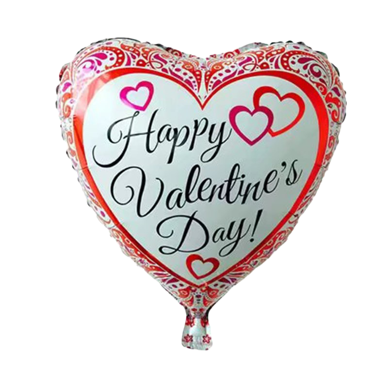 18" White w/Red Paisley Design Heart Shaped 'Happy Valentine's Day' Balloon image 0