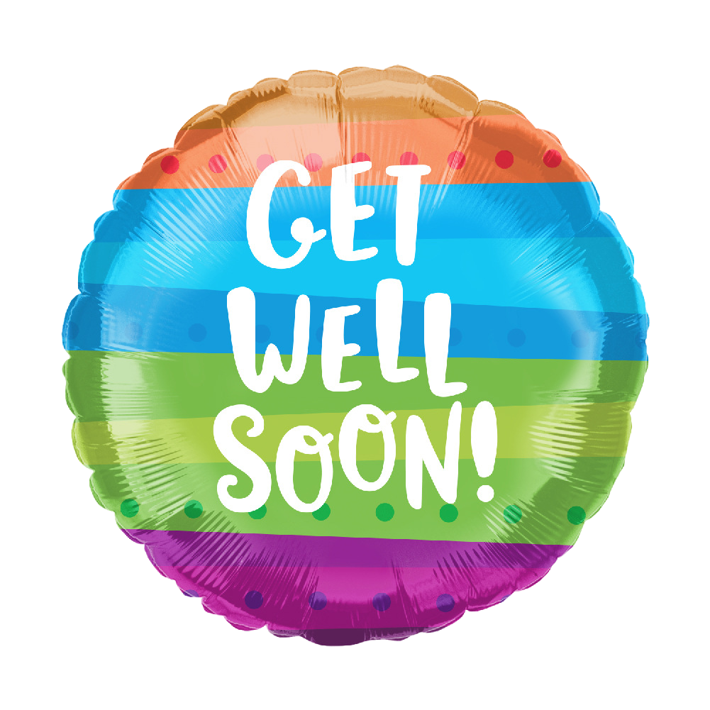 10" Multi-color 'Get Well Soon' Striped Balloon image 0