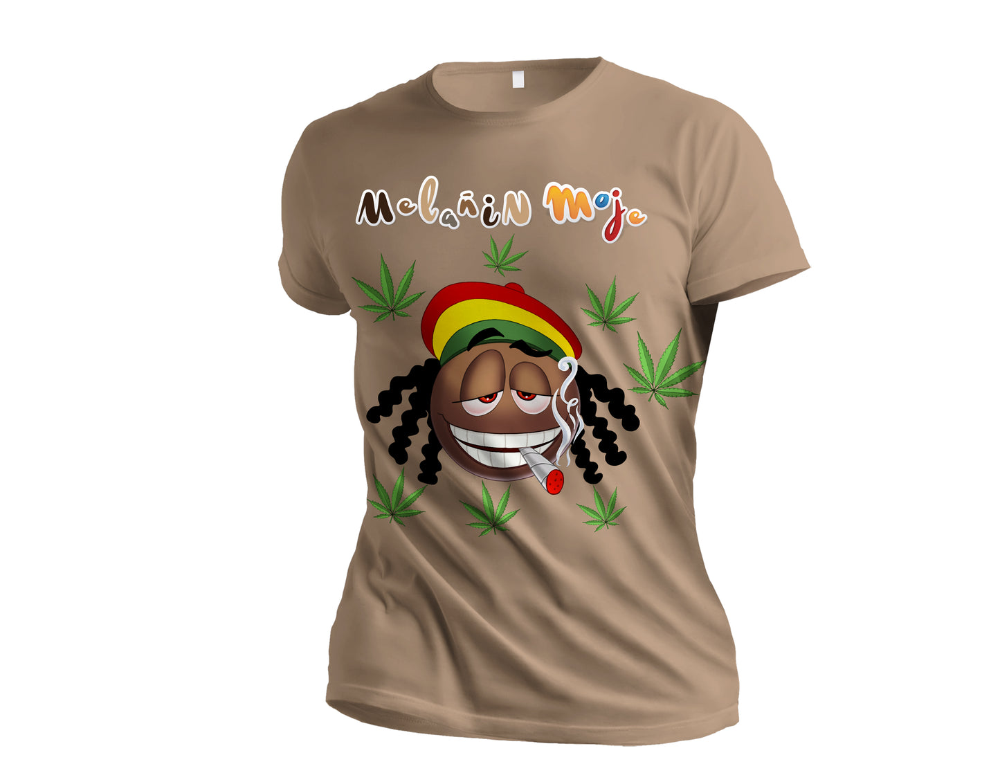MELANIN "CANNABIS MAN" EMOJI PREMIUM EMBROIDERED & SILK PATCHED T-SHIRT image 1