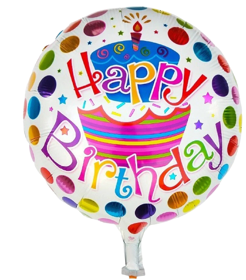 18" 'Happy Birthday' Cake & Colorful Dots Balloon image 0