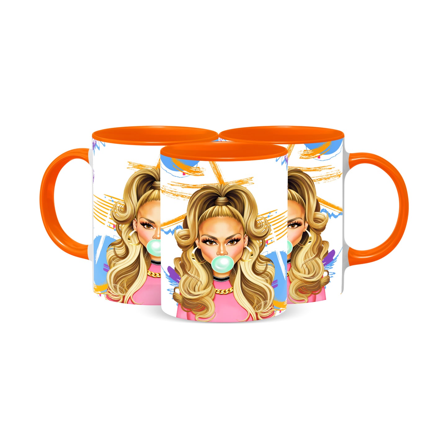 Hip Hop Caricature Ceramic Coffee Mug with Color Handle/Rim