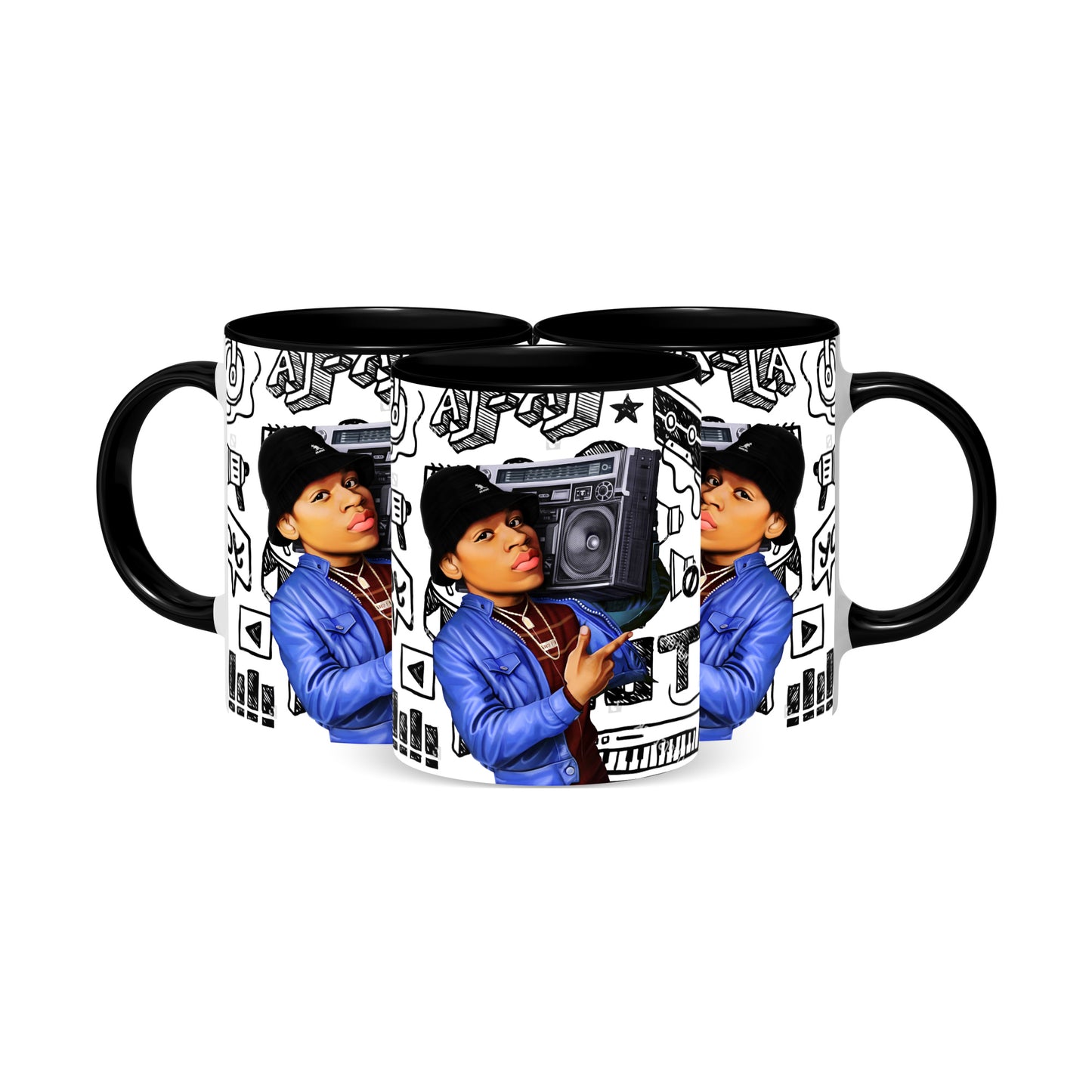Hip Hop Caricature Ceramic Coffee Mug with Color Handle/Rim