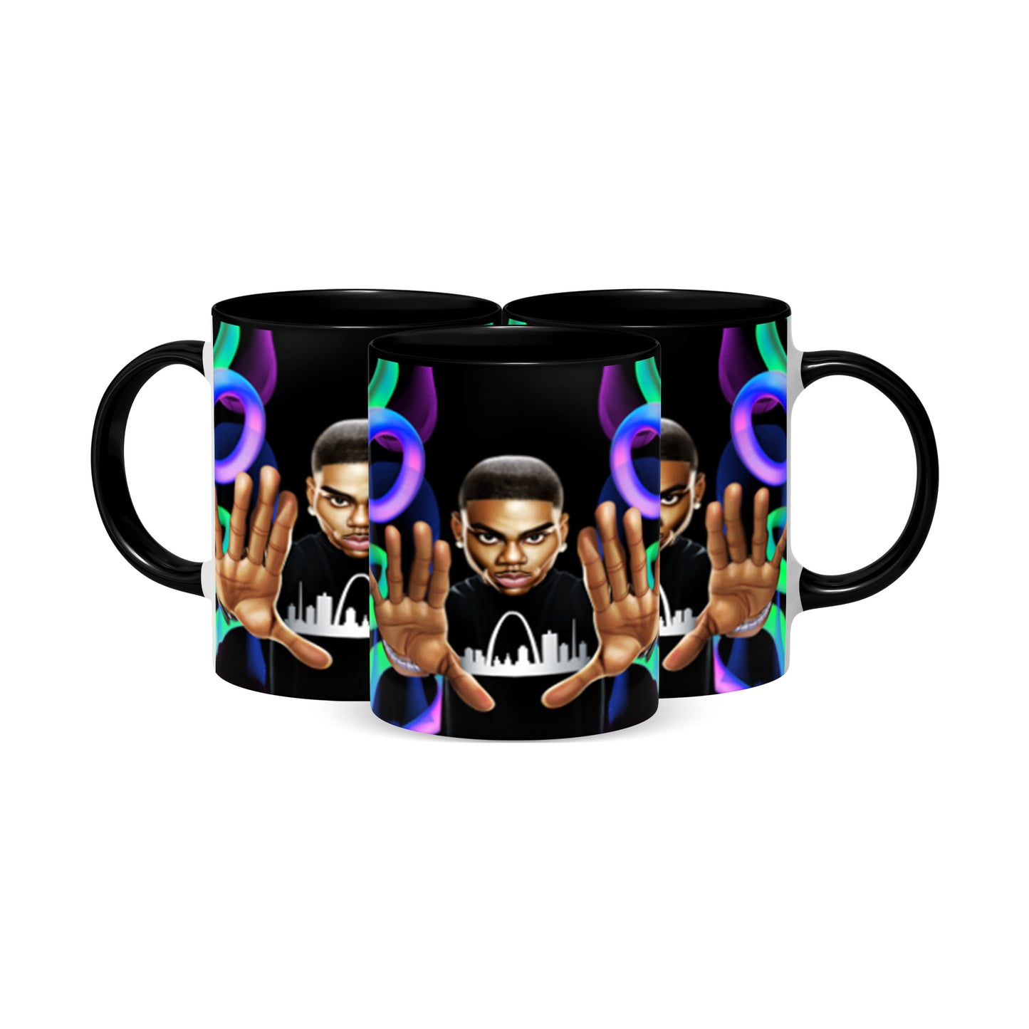 Hip Hop Caricature Ceramic Coffee Mug with Color Handle/Rim