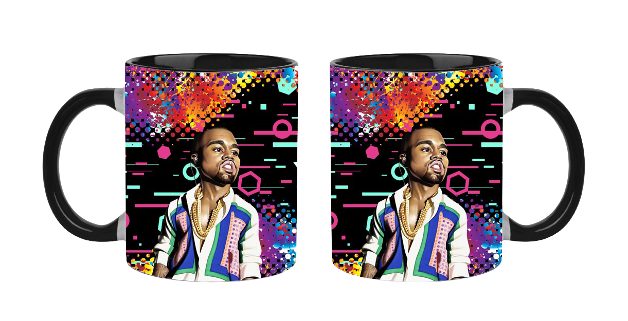 Hip Hop Caricature Ceramic Coffee Mug with Color Handle/Rim
