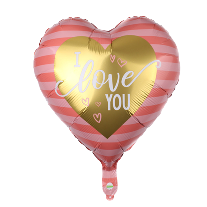 18" Pink Striped, Gold Heart 'I Love You' Balloon image 0