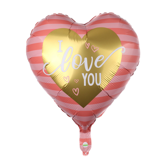 18" Pink Striped, Gold Heart 'I Love You' Balloon image 0