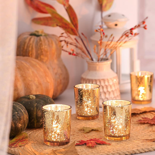 Gold Party Decorations 72Pcs, Mercury Glass Gold Votive Candle Holders Set for Wedding, Bridal and Baby Shower