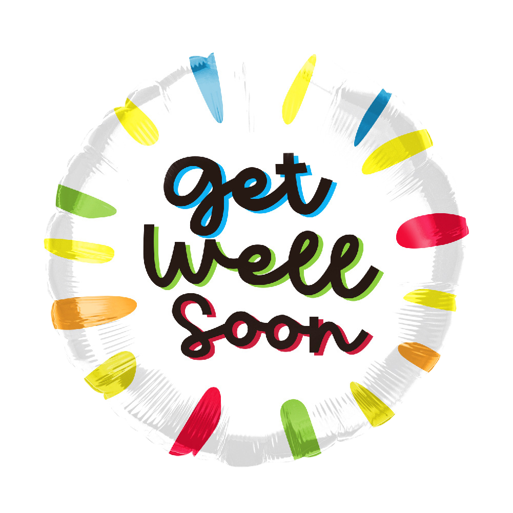 10" White 'Get Well Soon' Multi-color Sparks' Balloon image 0