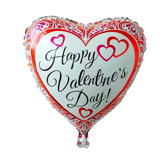 18" White w/Red Paisley Design Heart Shaped 'Happy Valentine's Day' Balloon image 0