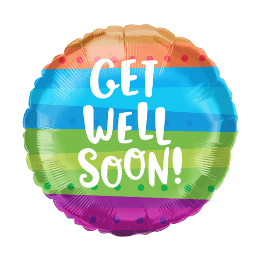 10" Multi-color 'Get Well Soon' Striped Balloon image 0