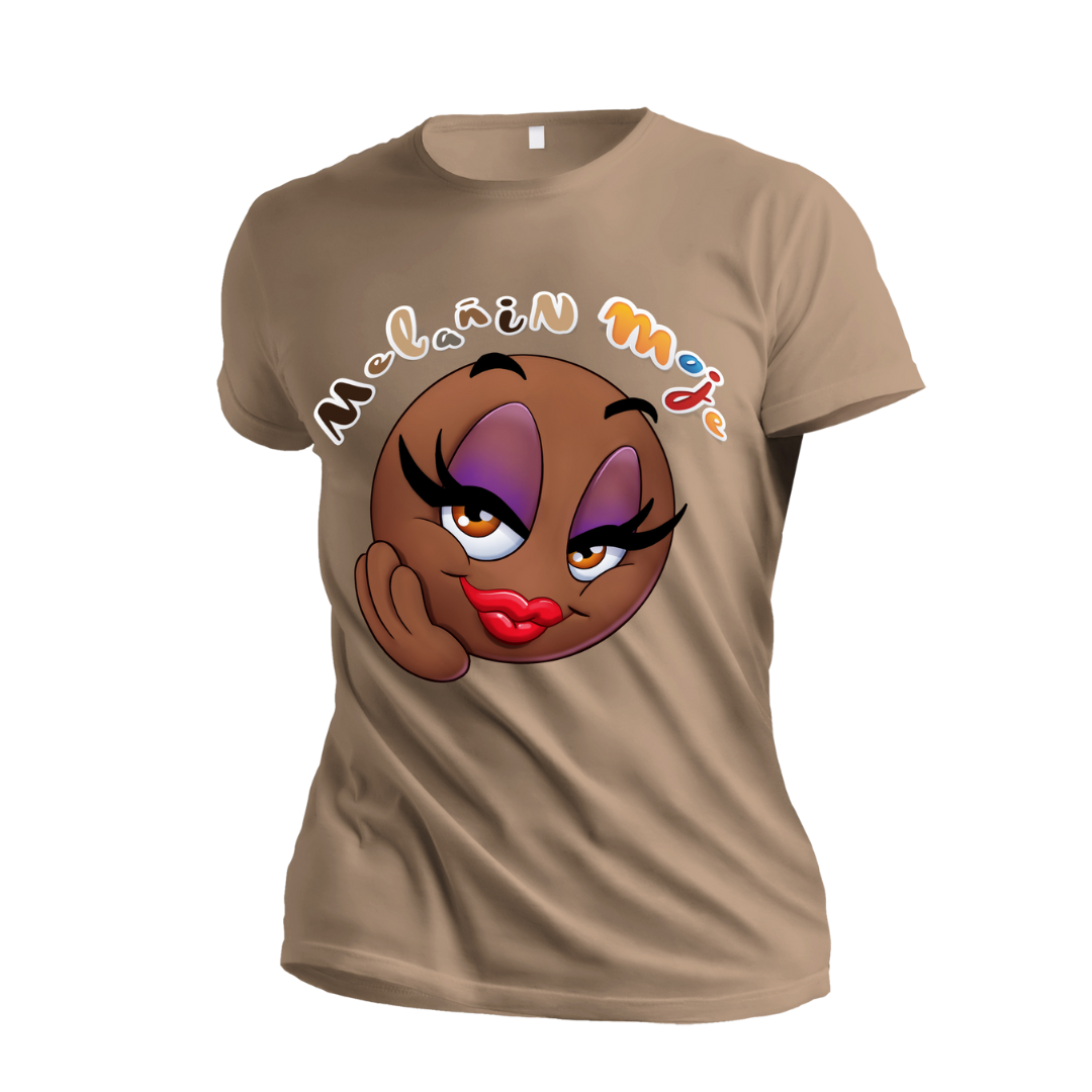 MELANIN BLUSHING EMOJI PREMIUM EMBROIDERED & SILK PATCHED T-SHIRT image 0