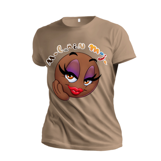 MELANIN BLUSHING EMOJI PREMIUM EMBROIDERED & SILK PATCHED T-SHIRT image 0