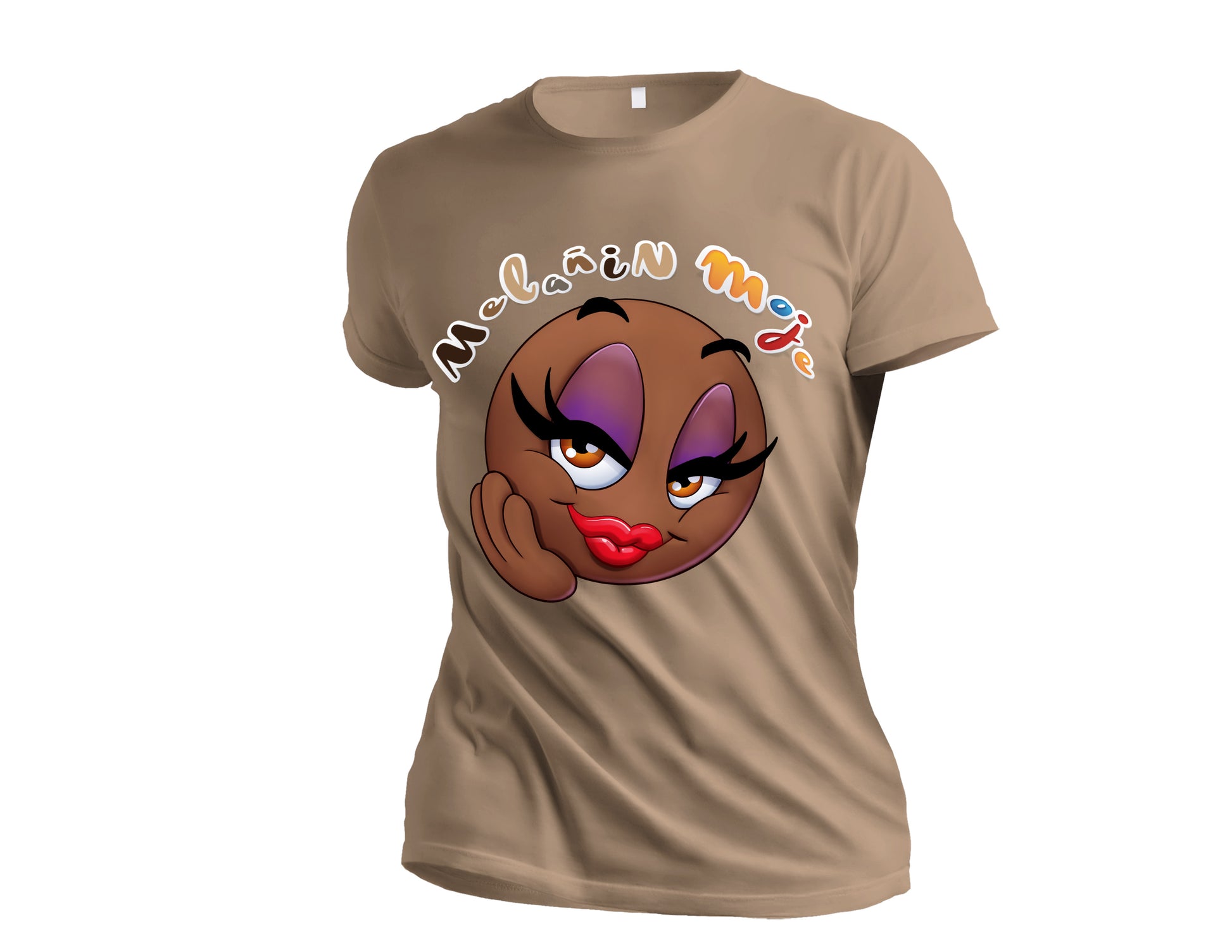 MELANIN BLUSHING EMOJI PREMIUM EMBROIDERED & SILK PATCHED T-SHIRT image 1