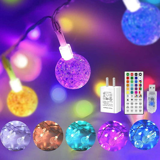 Color Changing Indoor String Light USB Plug, 16.5Ft 50 Leds Crystal Globe Fairy Lights with Remote Timer Ambient Lighting for Girls Bedroom Home Xmas Halloween Party Decor (24 Colors)