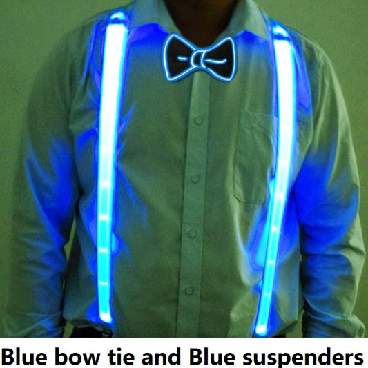 2PCS LED Suspenders with Bow Tie Party Supplies Festival Halloween Wedding Party Accessories Glow-In-The-Dark Bright Materials