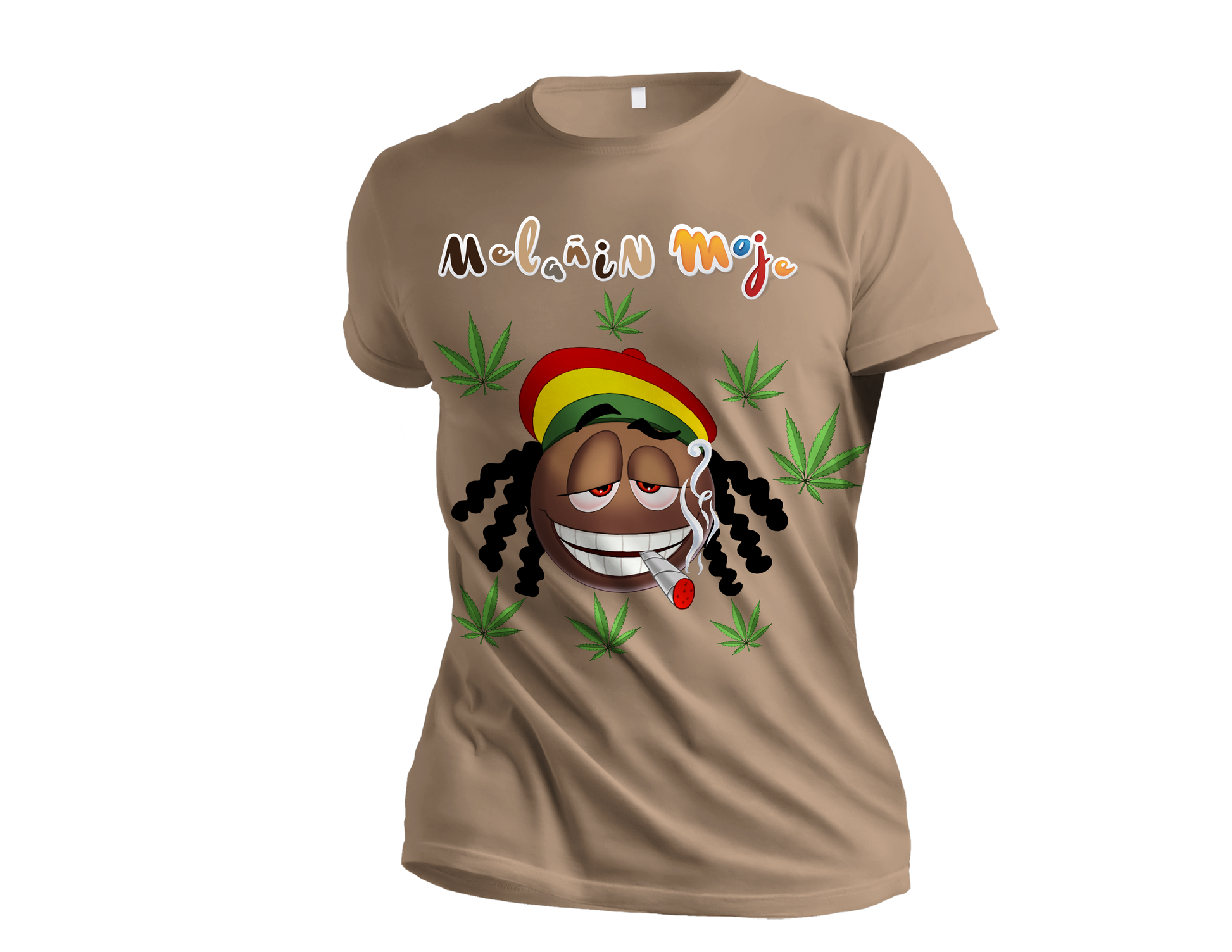 MELANIN "CANNABIS MAN" EMOJI PREMIUM EMBROIDERED & SILK PATCHED T-SHIRT image 0