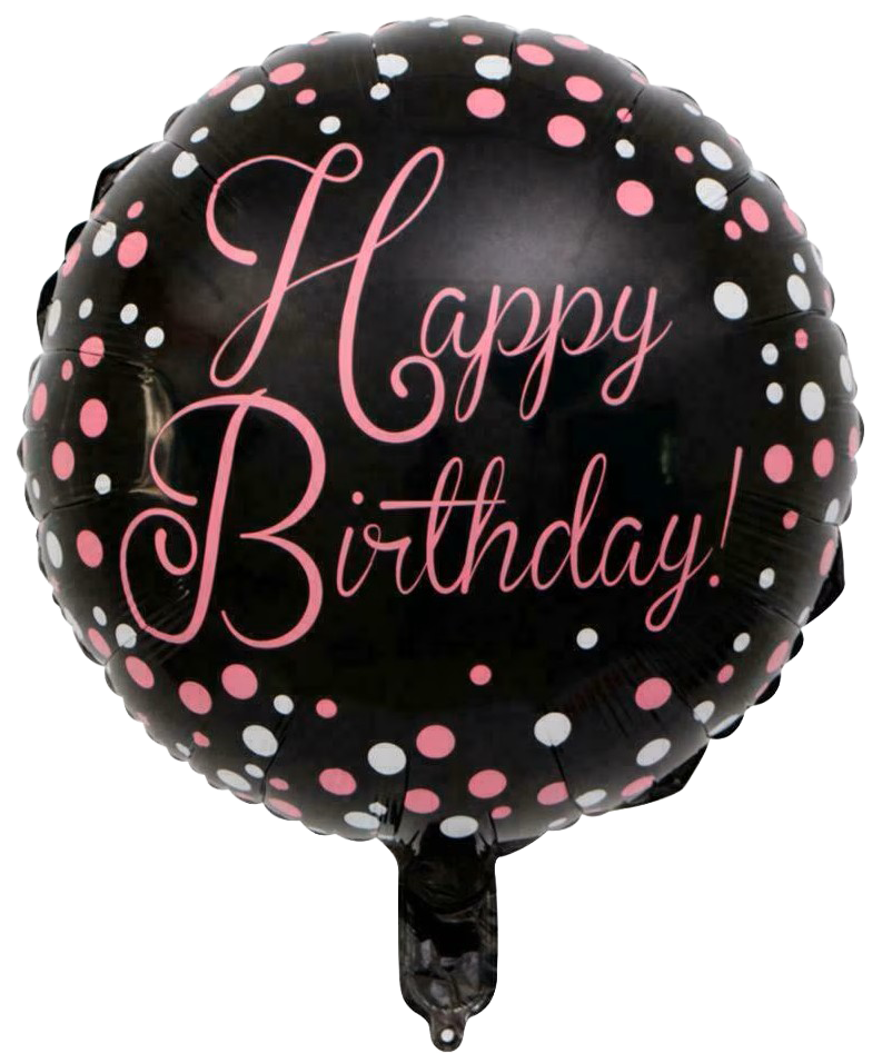 18" 'Happy Birthday' Pink & Black Balloon image 0