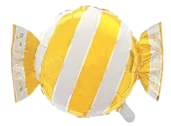 18" Bright Yellow Striped Candy Wrapper Shaped Foil Balloon image 0