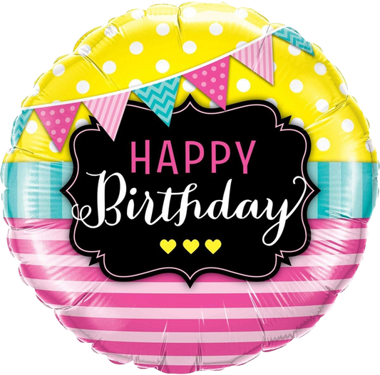 18" 'Happy Birthday' Candy Striped & Banner Balloon image 0