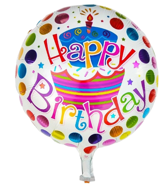 18" 'Happy Birthday' Cake & Colorful Dots Balloon image 0