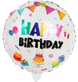 18" 'Happy Birthday' Multicolored Banner, Cake & Gifts Balloon image 0