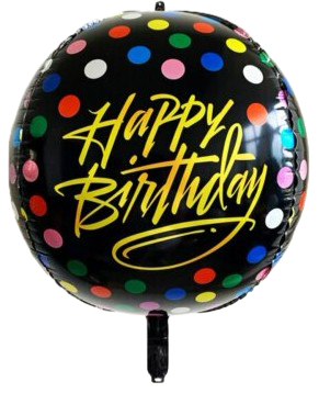 18" 'Happy Birthday' Black, Dotted Balloon image 0
