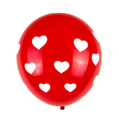 12" Red Latex Balloon w/White Hearts image 0