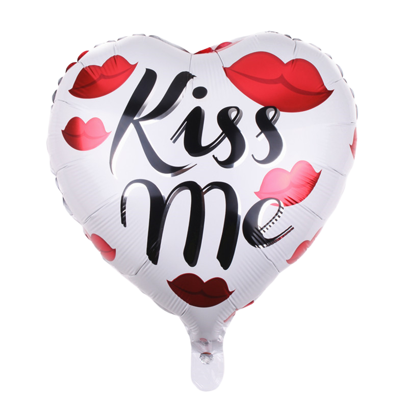 18" White w/Red Lips Heart Shaped 'Kiss Me' Balloon image 0