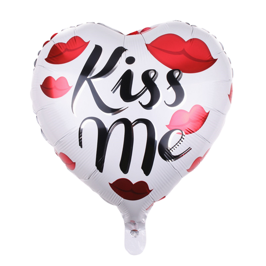 18" White w/Red Lips Heart Shaped 'Kiss Me' Balloon image 0