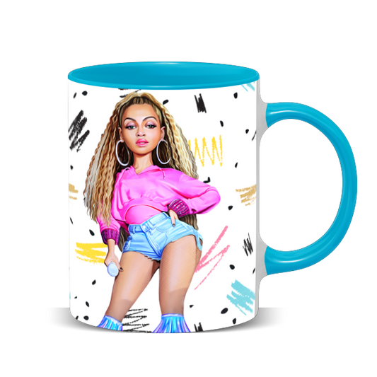 Hip Hop Caricature Ceramic Coffee Mug with Color Handle/Rim