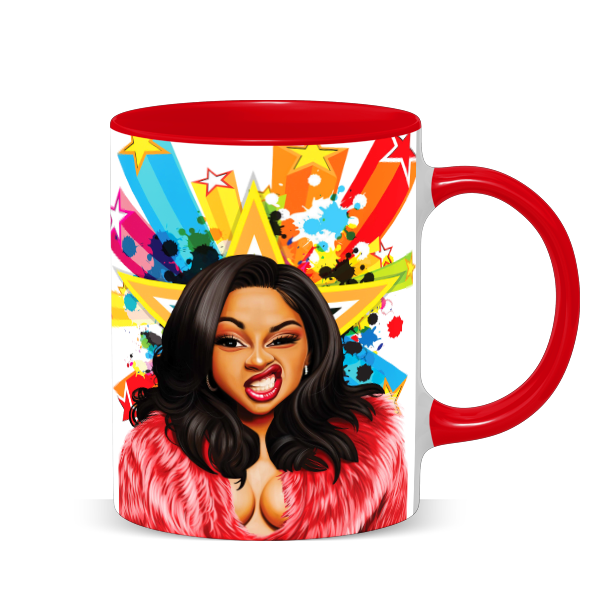 Hip Hop Caricature Ceramic Coffee Mug with Color Handle/Rim