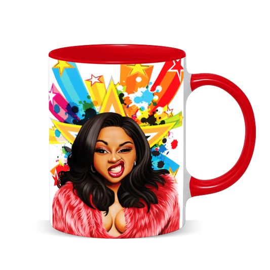 Hip Hop Caricature Ceramic Coffee Mug with Color Handle/Rim