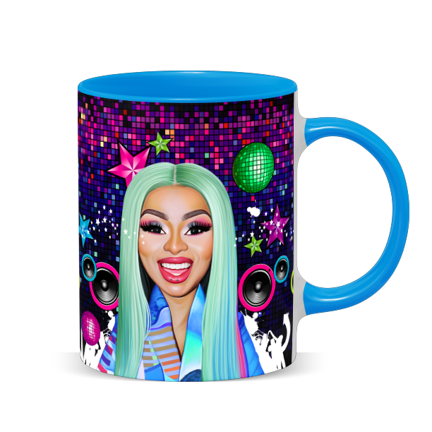 Hip Hop Caricature Ceramic Coffee Mug with Color Handle/Rim