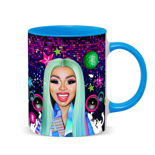 Hip Hop Caricature Ceramic Coffee Mug with Color Handle/Rim