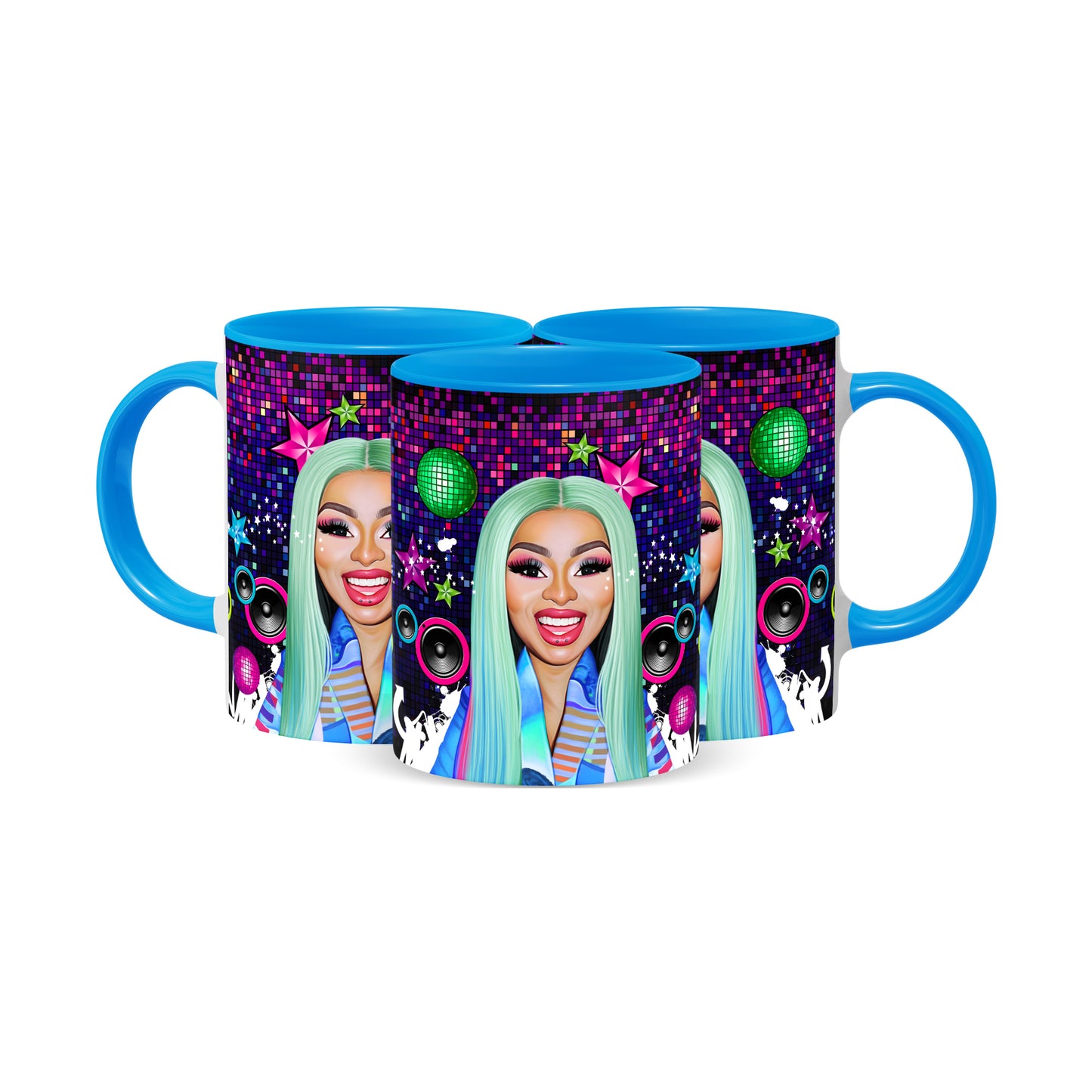 Hip Hop Caricature Ceramic Coffee Mug with Color Handle/Rim