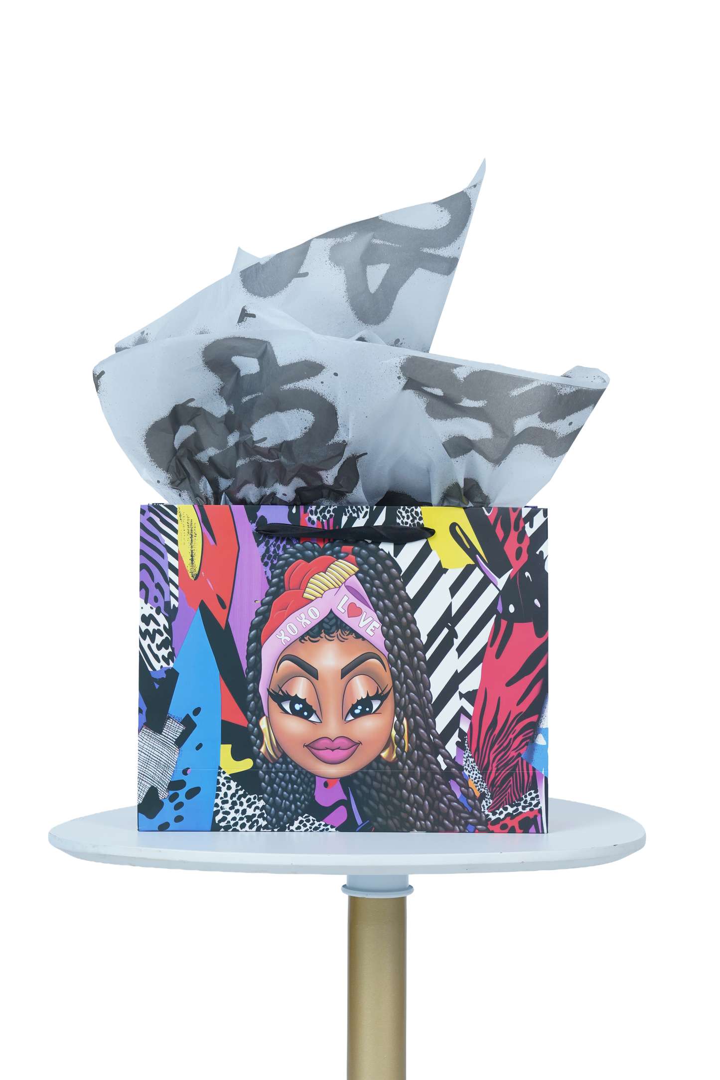 Caricature Gift Bag w/Colored Handles Melanin Headwrap