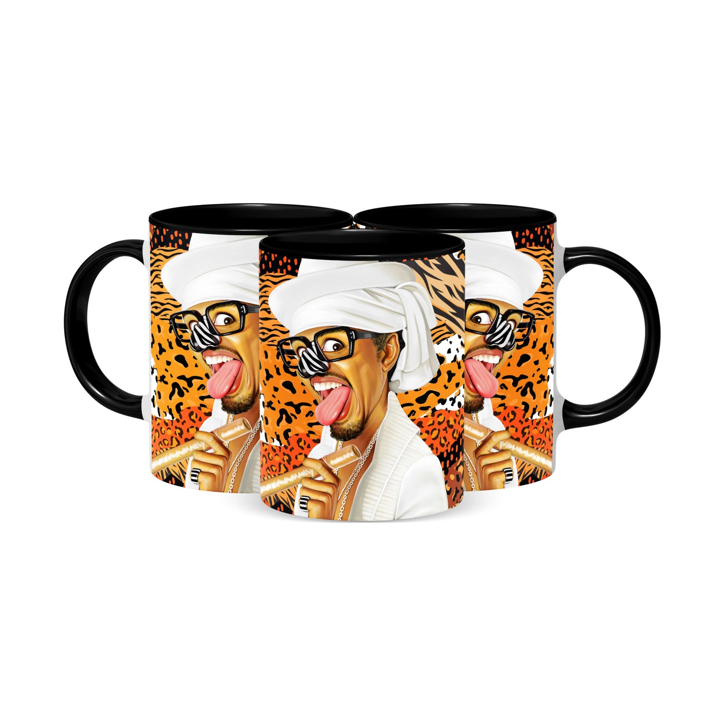 Hip Hop Caricature Ceramic Coffee Mug with Color Handle/Rim