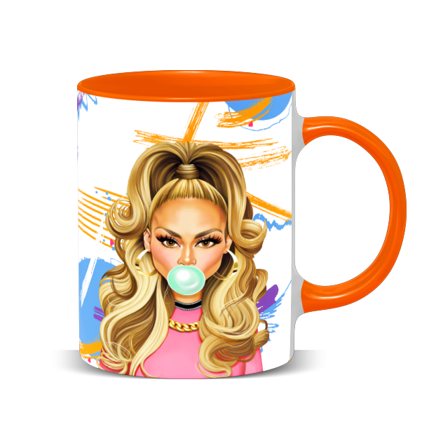 Hip Hop Caricature Ceramic Coffee Mug with Color Handle/Rim