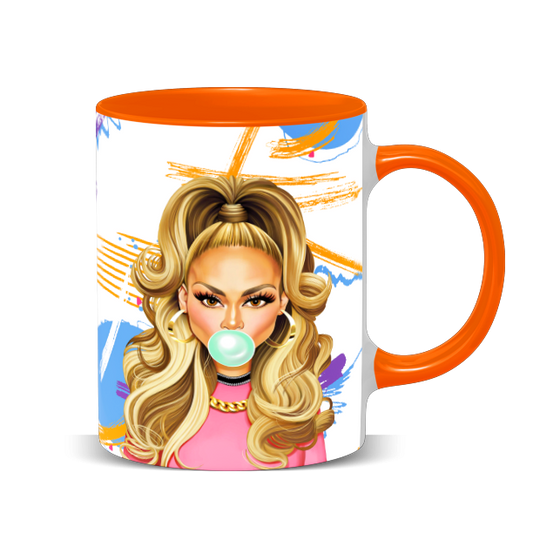 Hip Hop Caricature Ceramic Coffee Mug with Color Handle/Rim