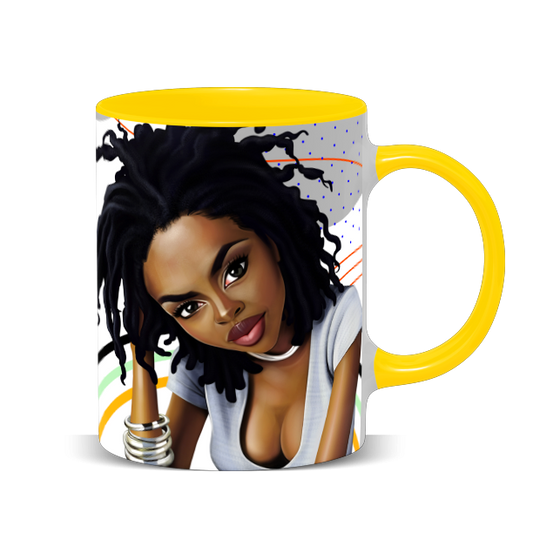 Hip Hop Caricature Ceramic Coffee Mug with Color Handle/Rim