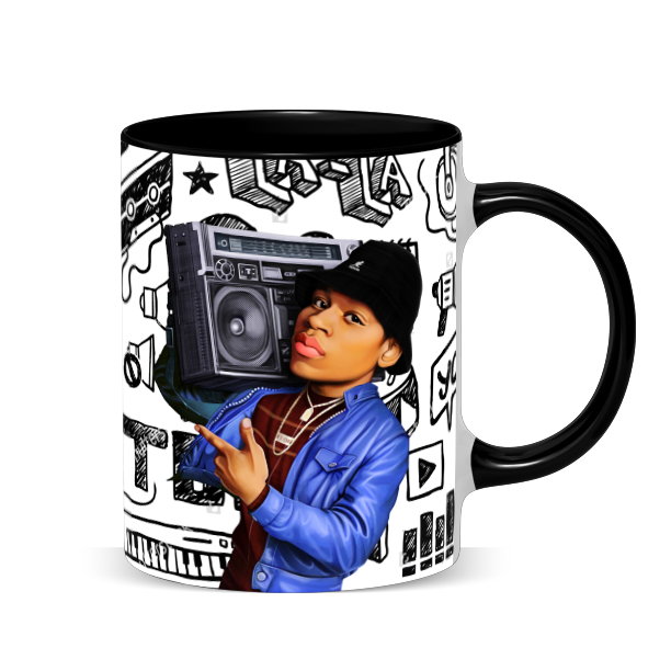 Hip Hop Caricature Ceramic Coffee Mug with Color Handle/Rim