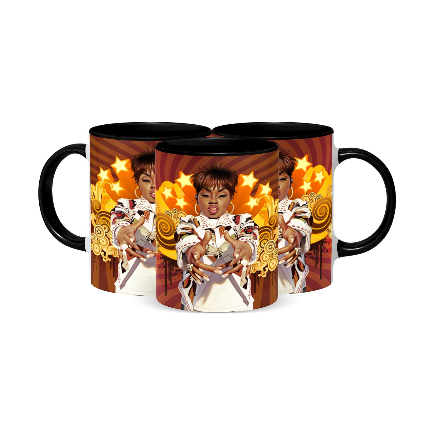Hip Hop Caricature Ceramic Coffee Mug with Color Handle/Rim