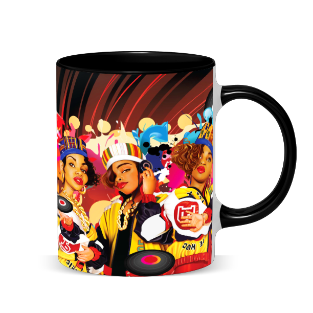Hip Hop Caricature Ceramic Coffee Mug with Color Handle/Rim