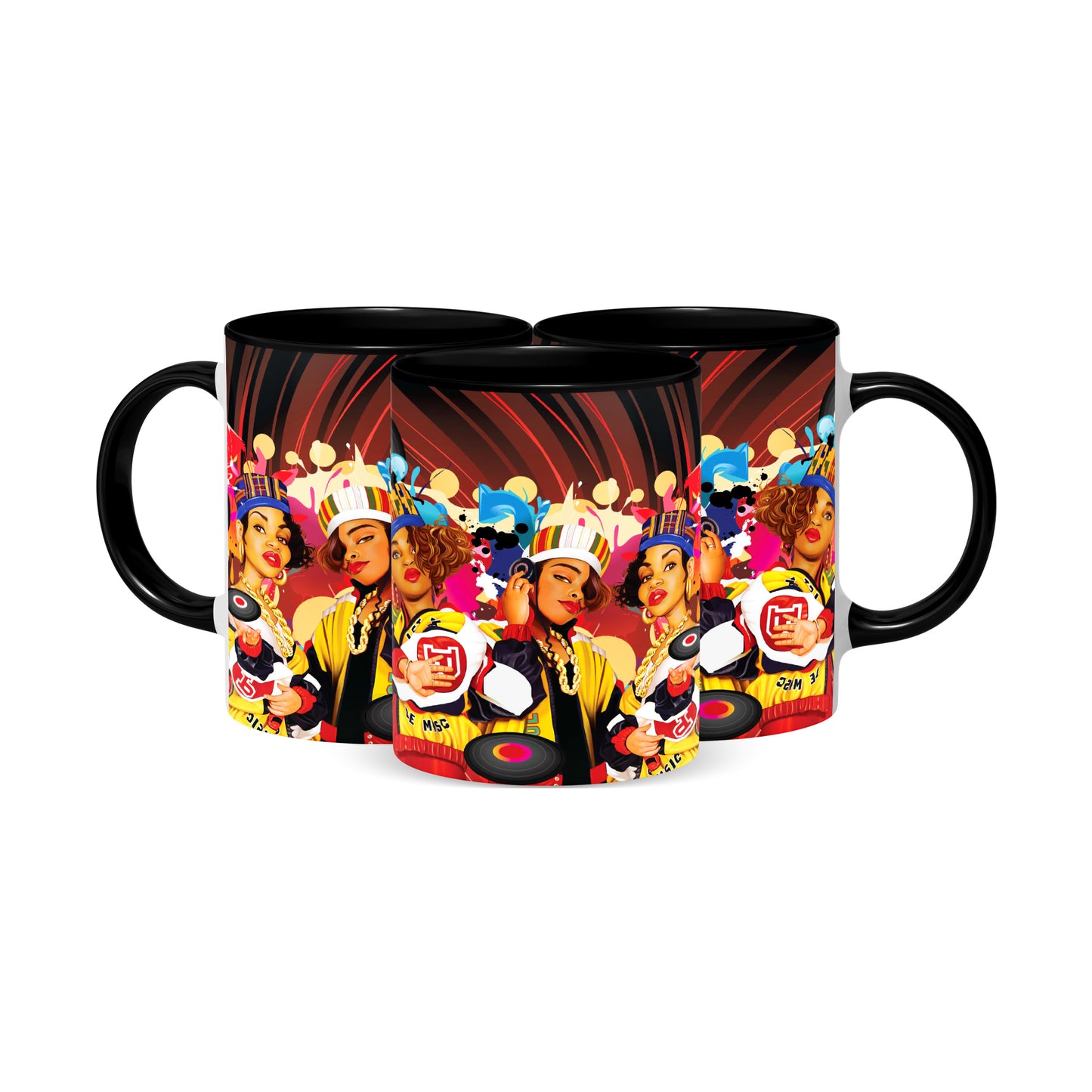 Hip Hop Caricature Ceramic Coffee Mug with Color Handle/Rim