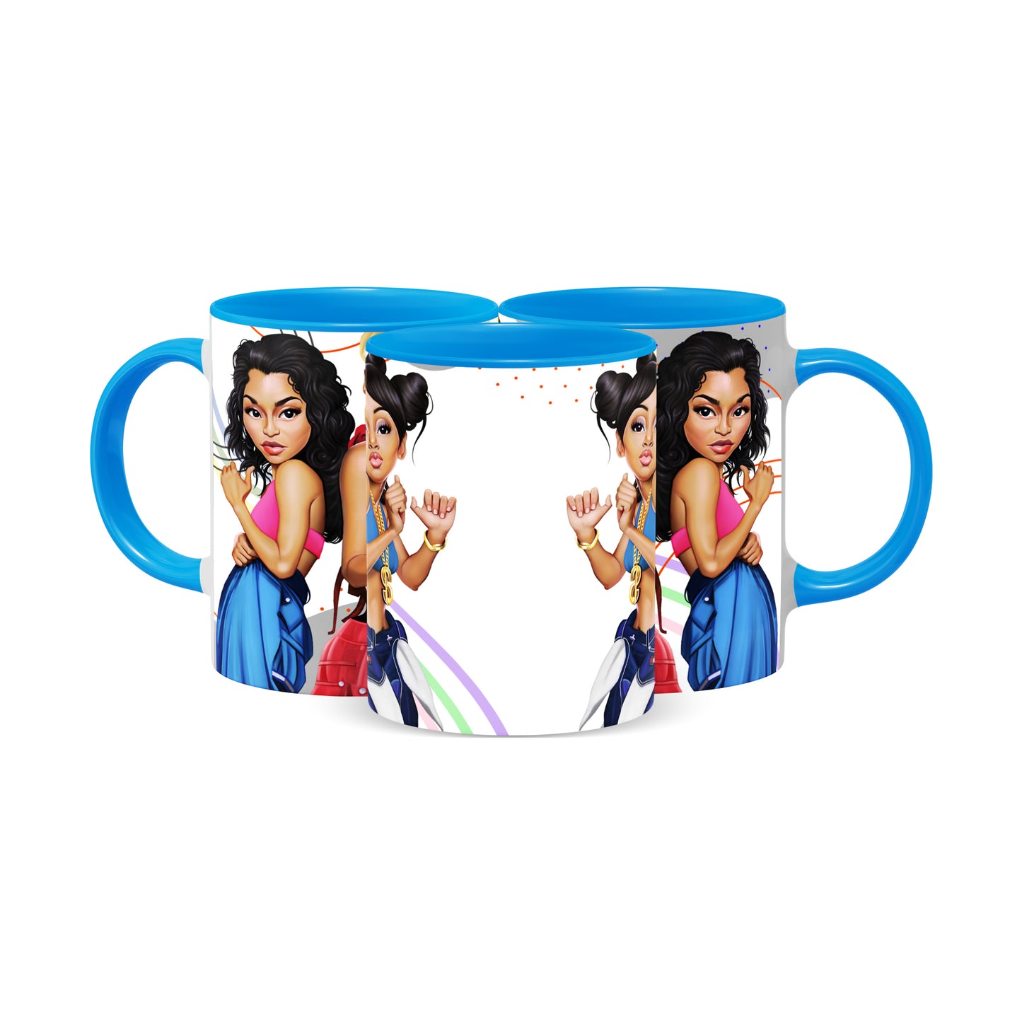 Hip Hop Caricature Ceramic Coffee Mug with Color Handle/Rim