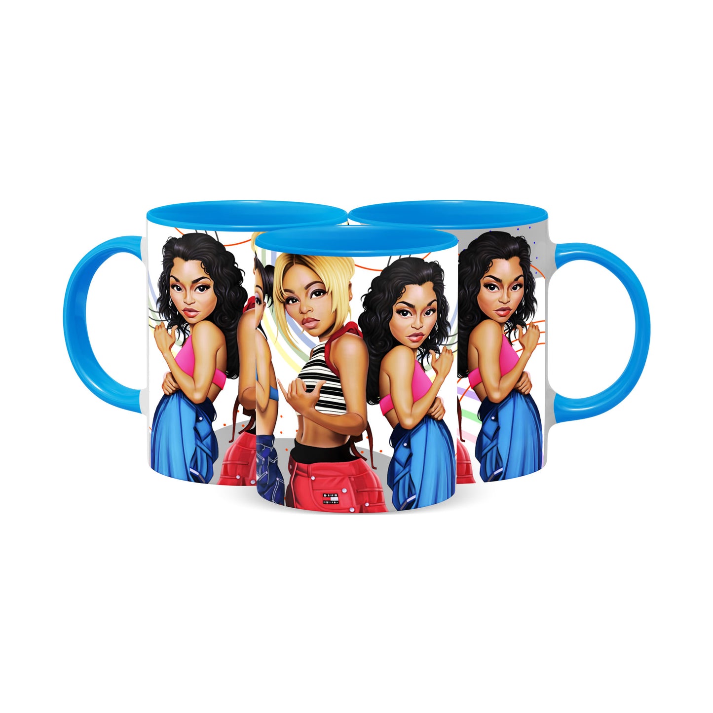 Hip Hop Caricature Ceramic Coffee Mug with Color Handle/Rim