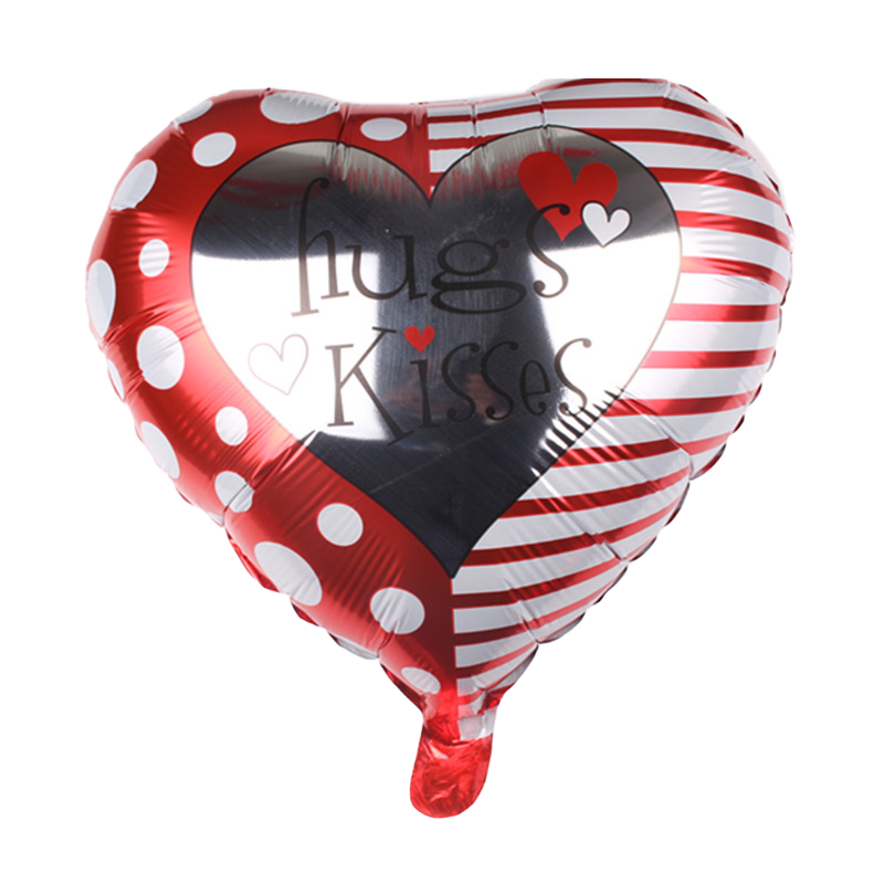 18" Red Dotted & Striped 'Hugs & Kisses' Heart Shaped Balloon image 0