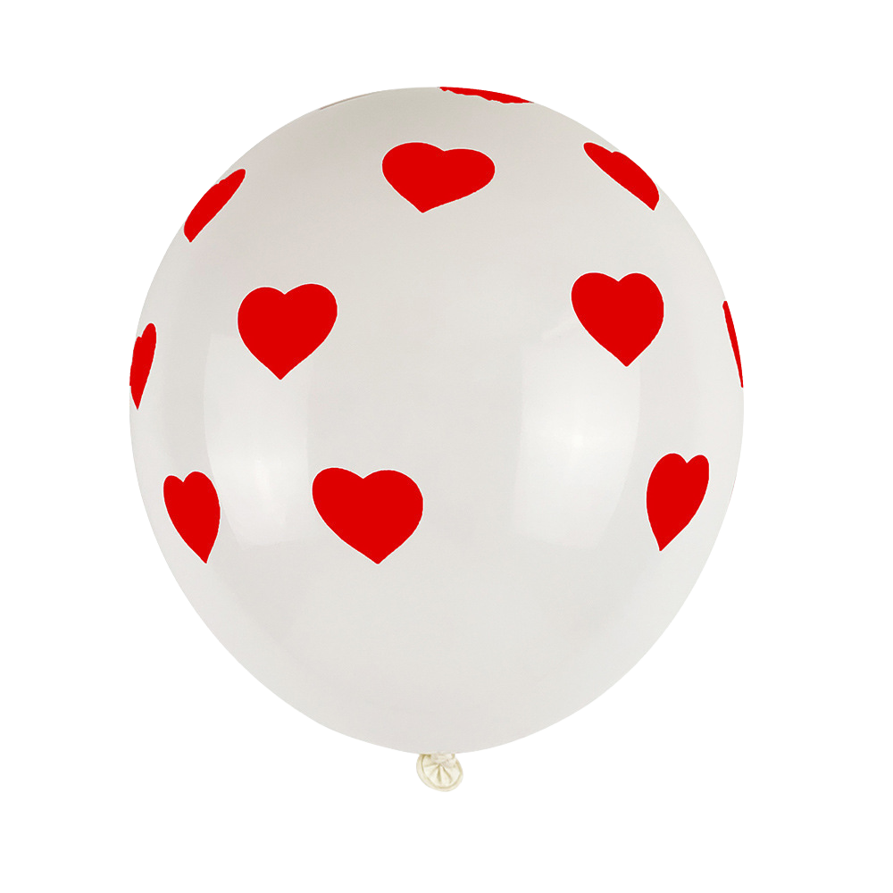 12" White Latex Balloon w/Red Hearts image 0