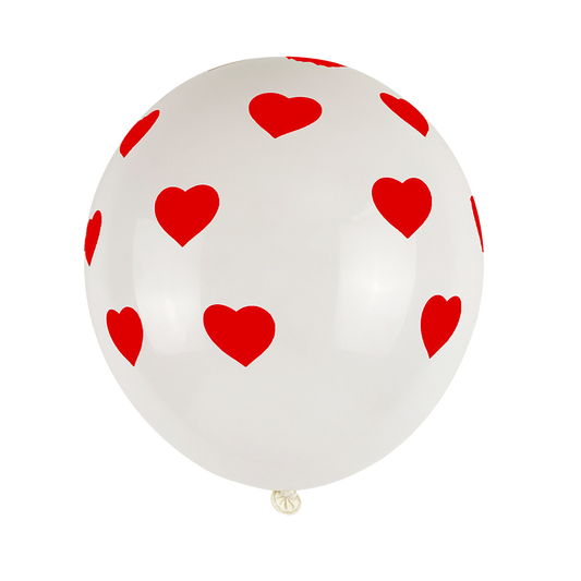 12" White Latex Balloon w/Red Hearts image 0