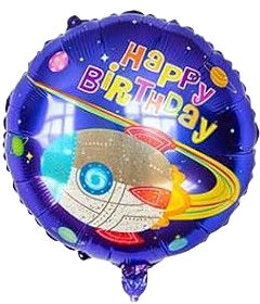 18" 'Happy Birthday' Blue Spacecraft Balloon image 0